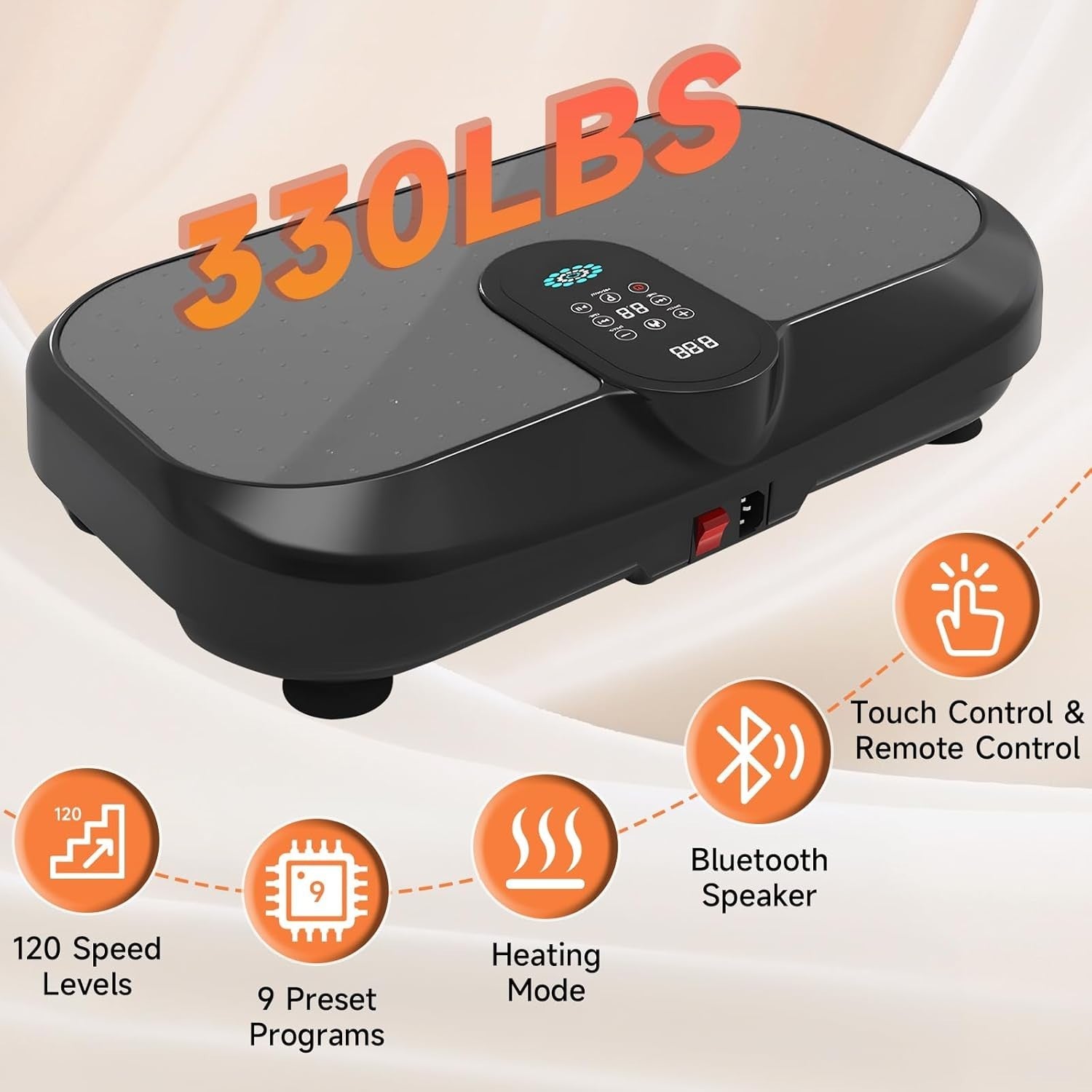Black 4D Vibration Plate Exercise Machine w Heating 120 Speeds Bluetooth