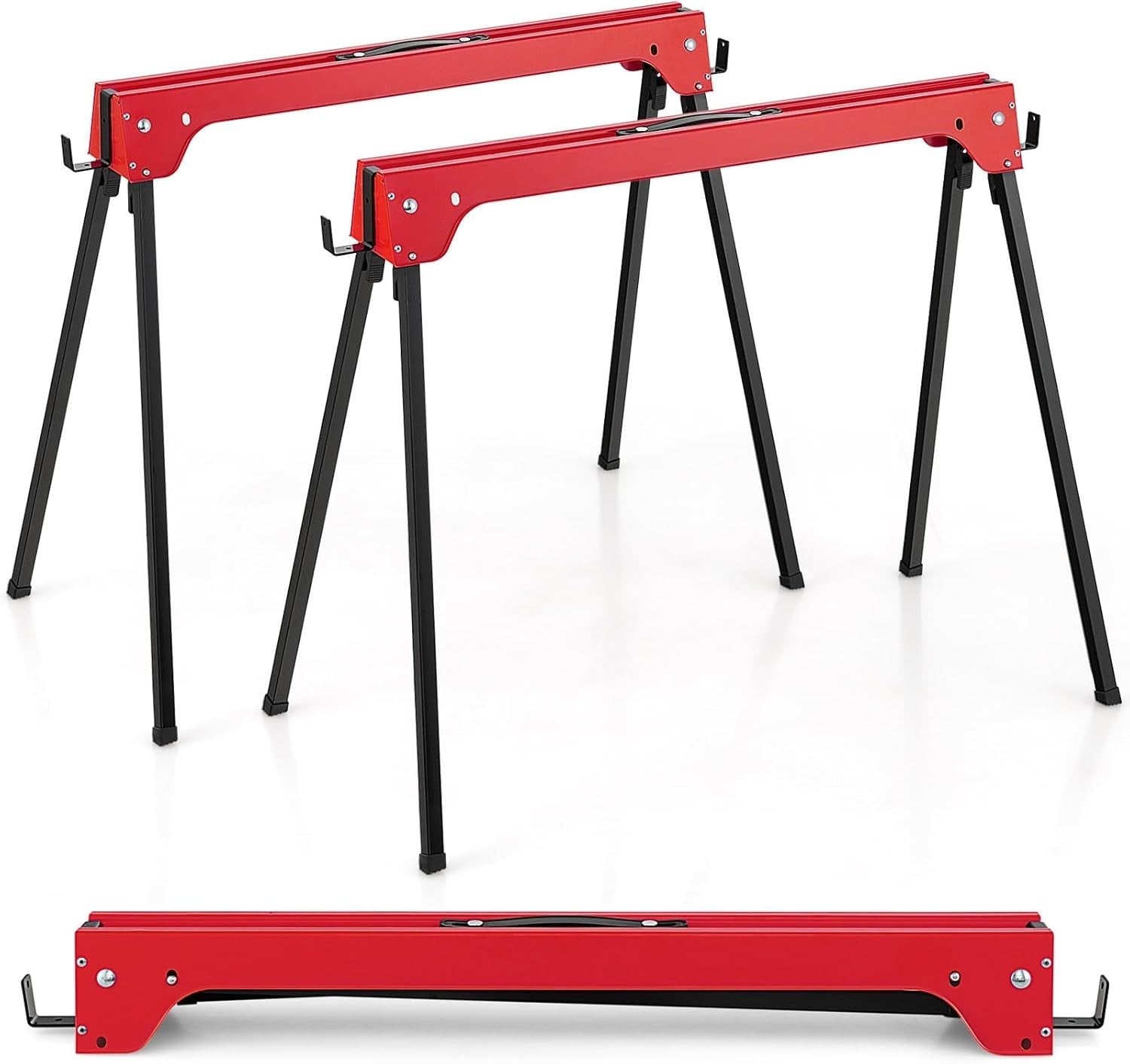 Red Folding Sawhorses 2-Pack Heavy Duty Steel 227kg Support Arms & Grip Top