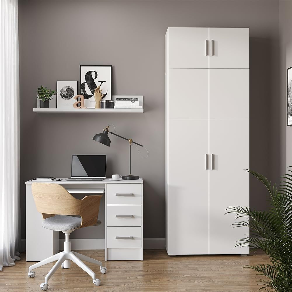 Large White Office File Cabinet with Lockable Doors & Storage – 80x223 cm