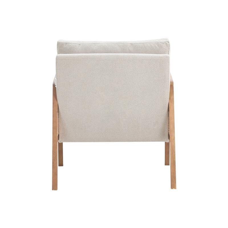 Beige Rattan Armchair with Cushions – Wooden Lounge Chair for Living Room