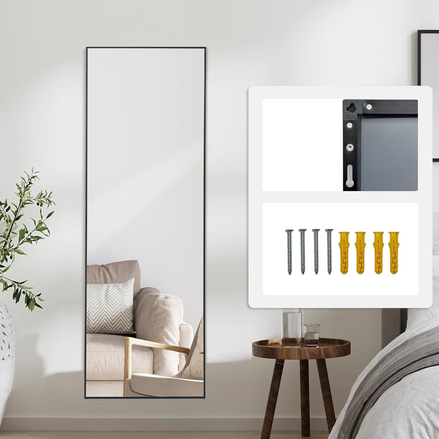 Full Length Over Door Mirror 122x35cm with Black Aluminum Frame