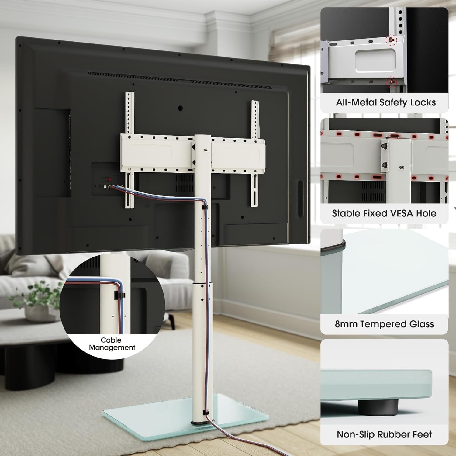 Adjustable TV Floor Stand 43-75" Swivel Tilt 1554mm Height Max 50kg Load