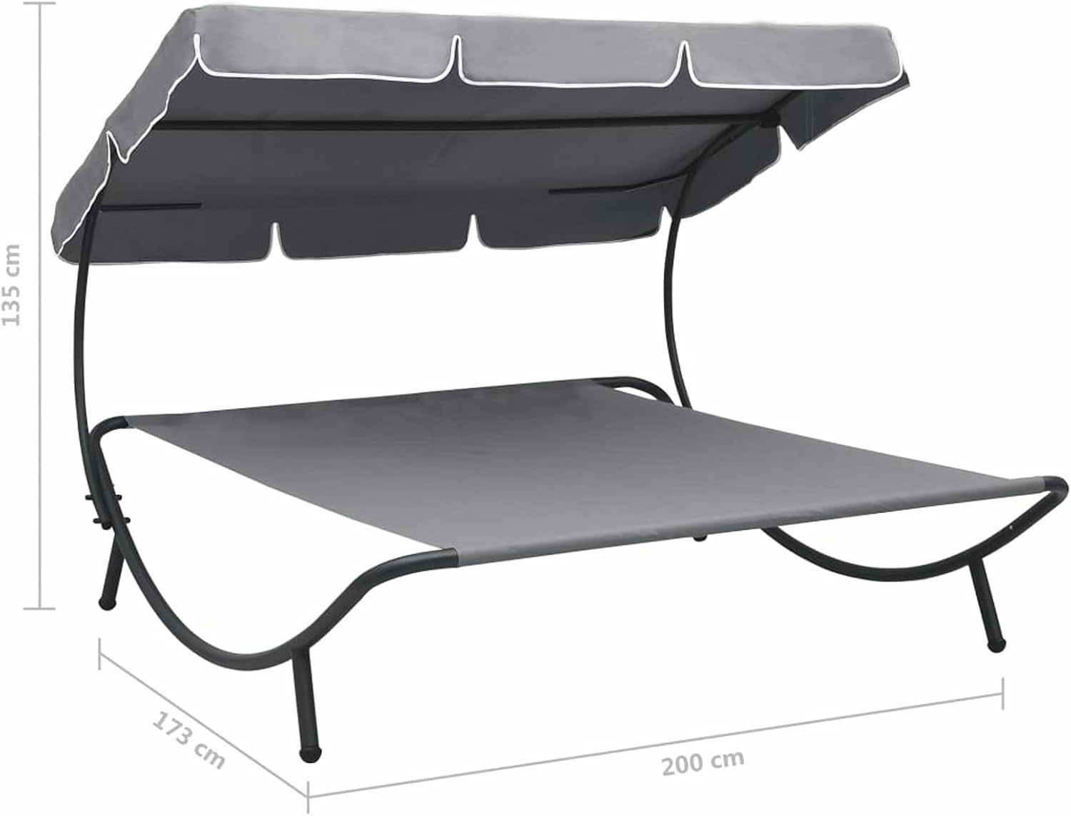 Outdoor Double Lounge Bed with Canopy Waterproof Oxford Fabric Grey