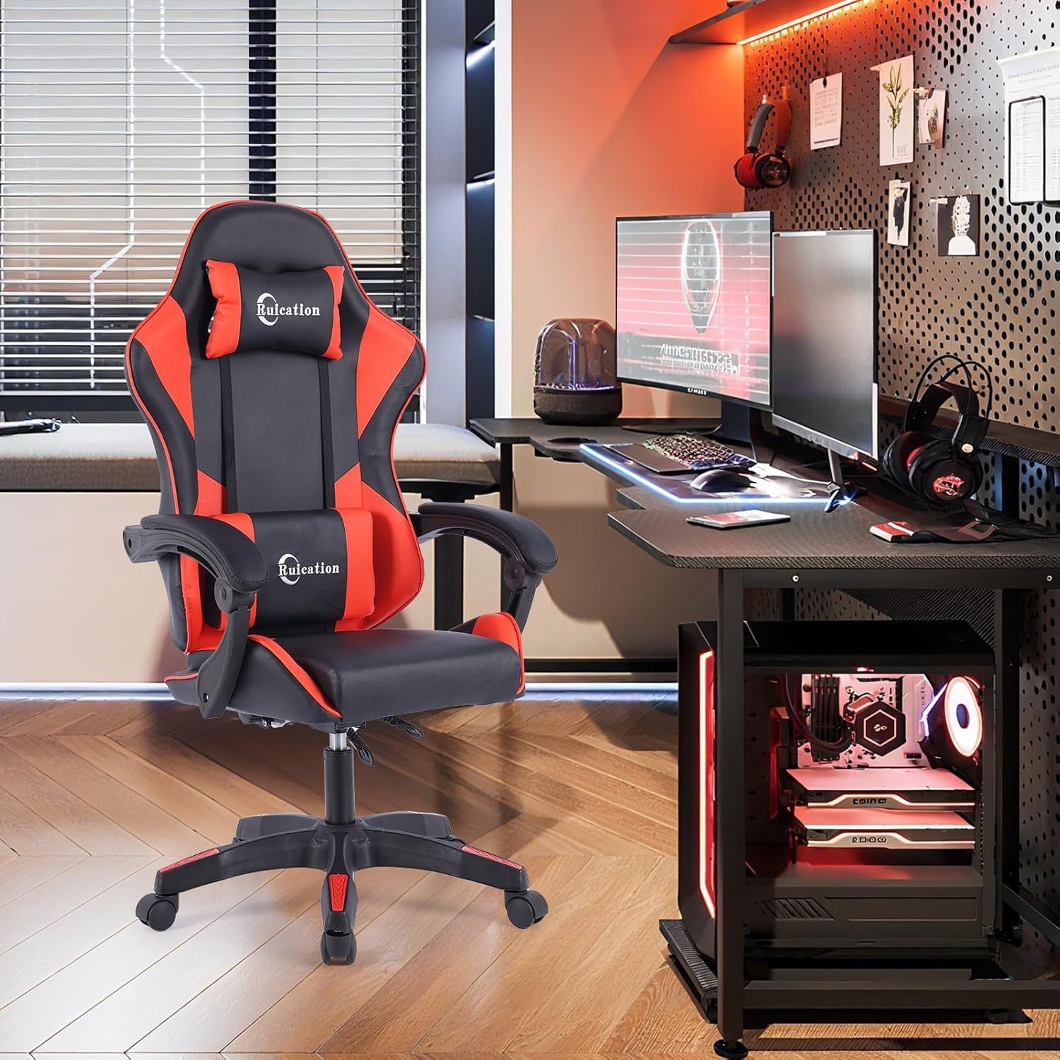 Ergonomic Gaming Chair Reclining Office Desk Chair Lumbar Support Red