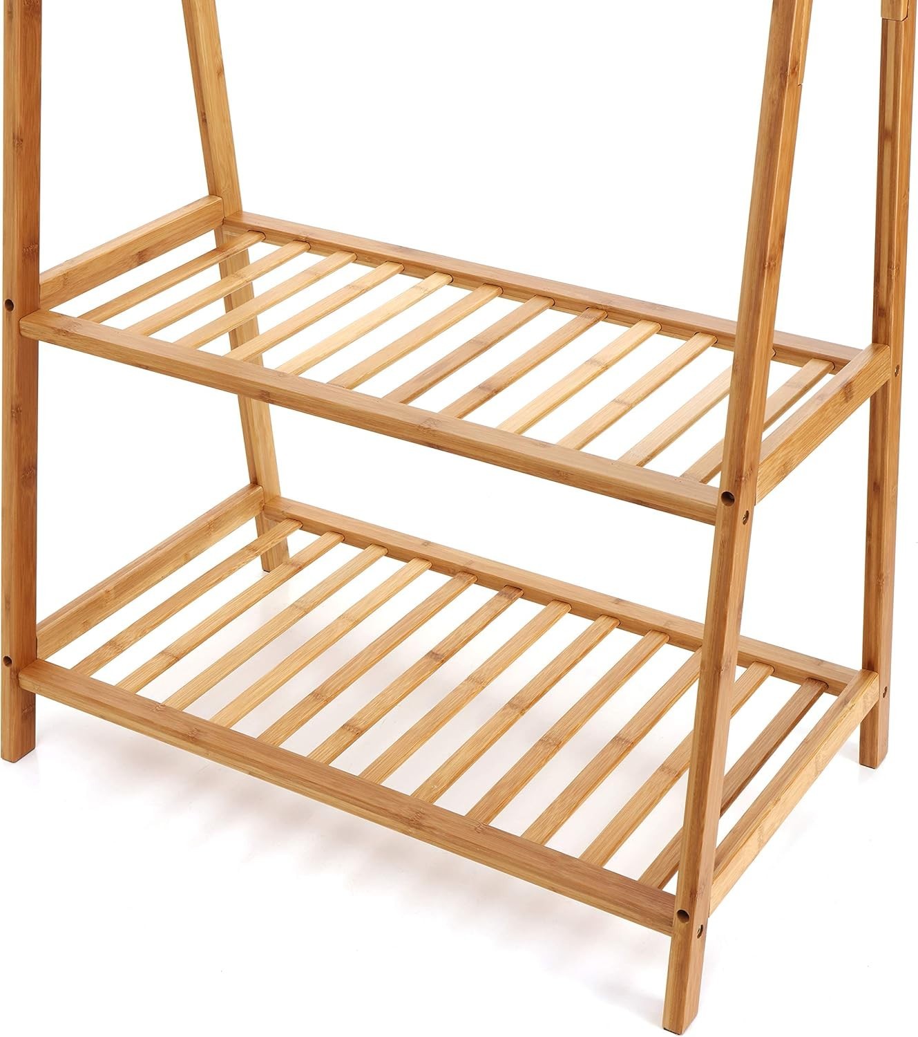Extra Large Bamboo Clothes Rack with 2 Shelves – Brown