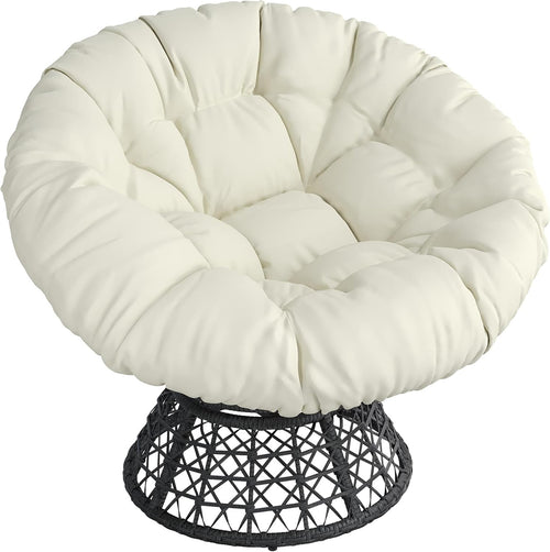 Beige Papasan Moon Chair Oversized Round Swivel Lounge Chair with Plush Cushion