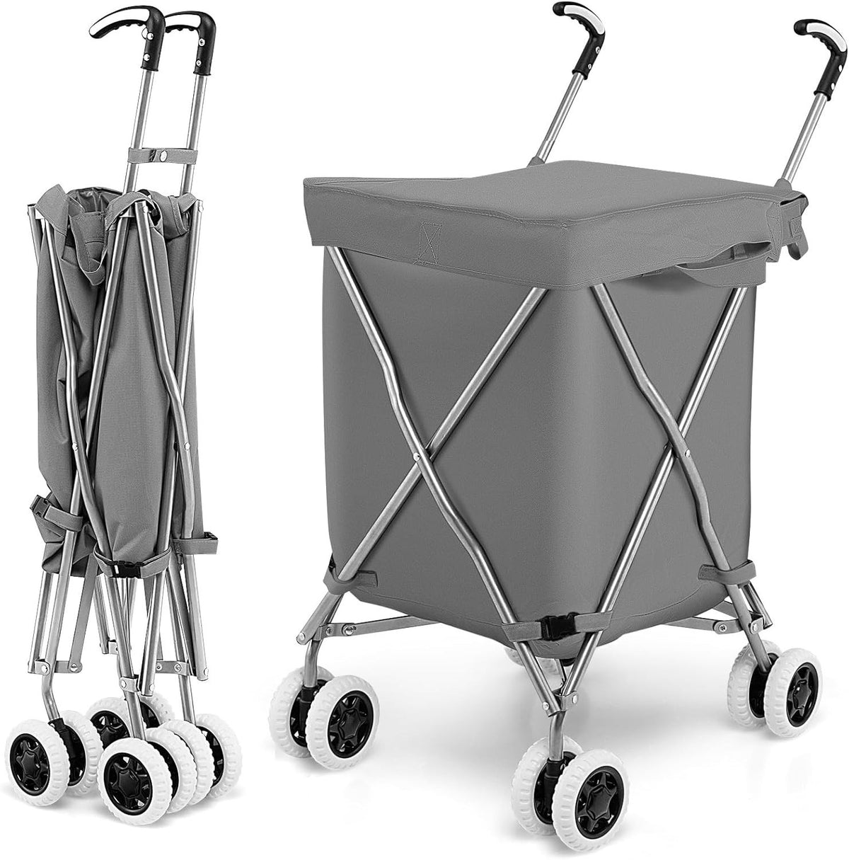 Heavy Duty 90L Folding Shopping Trolley 8 Wheels Push Cart