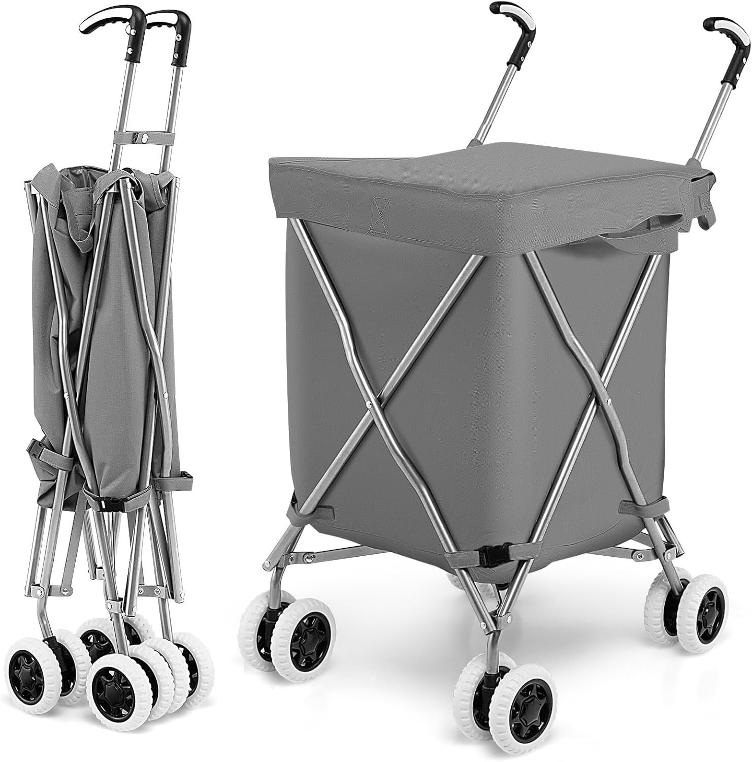 Heavy Duty 90L Folding Shopping Trolley 8 Wheels Push Cart