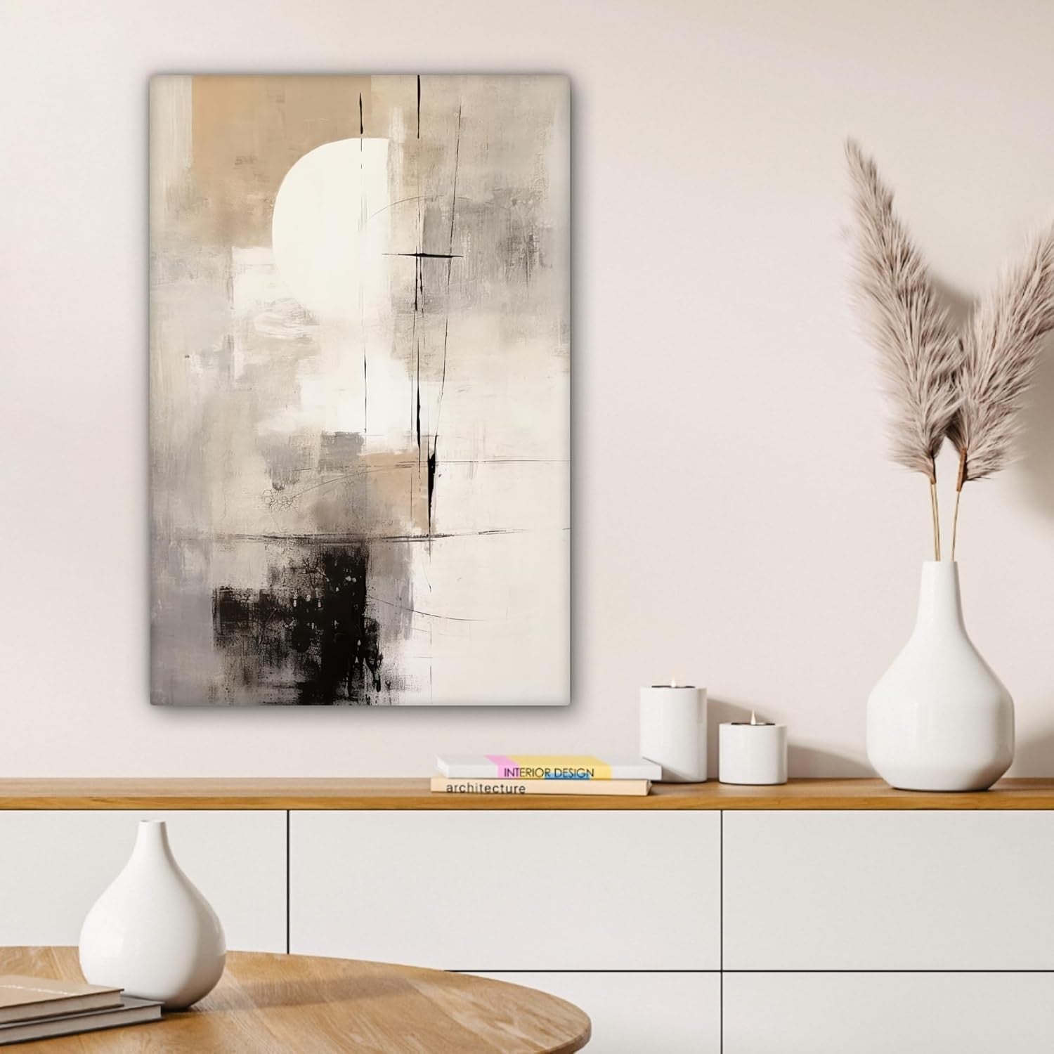 Abstract Canvas Wall Art 60x90cm Framed Modern Grey Living Room