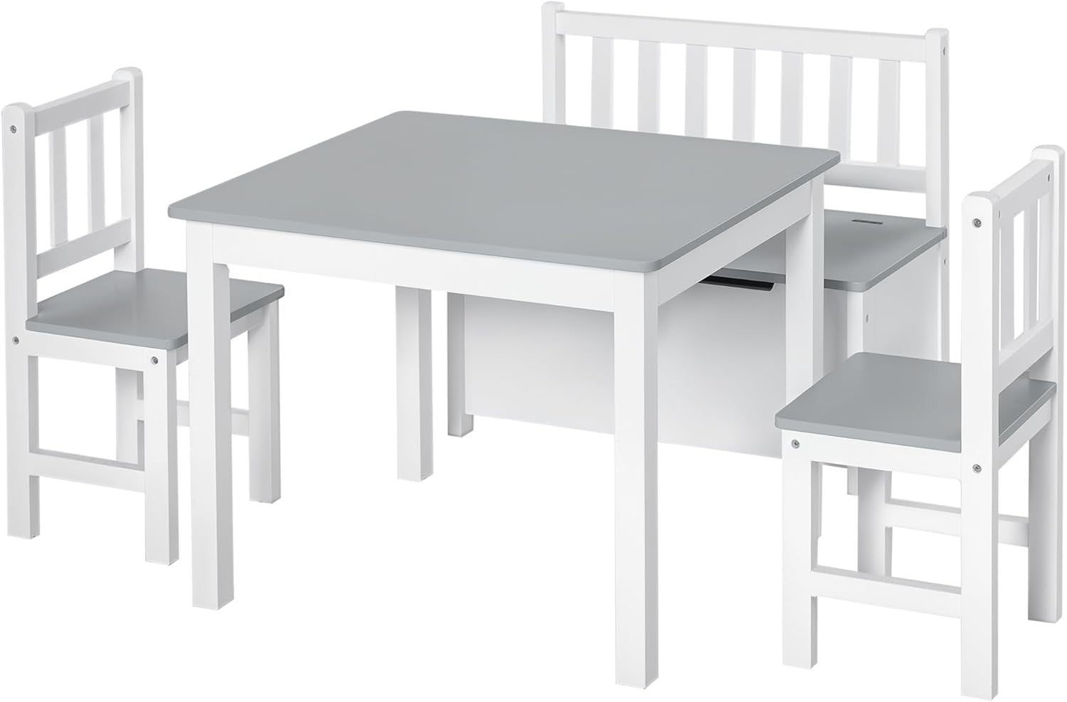 Kids 4-Piece Table & Chair Set with Storage Bench, Durable & Safe Design