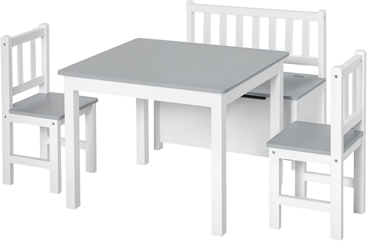 Kids 4-Piece Table & Chair Set with Storage Bench, Durable & Safe Design