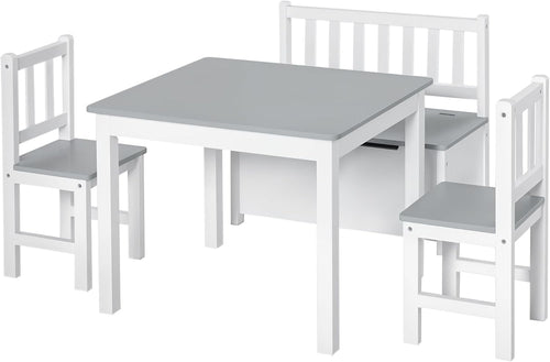 Kids 4-Piece Table & Chair Set with Storage Bench, Durable & Safe Design