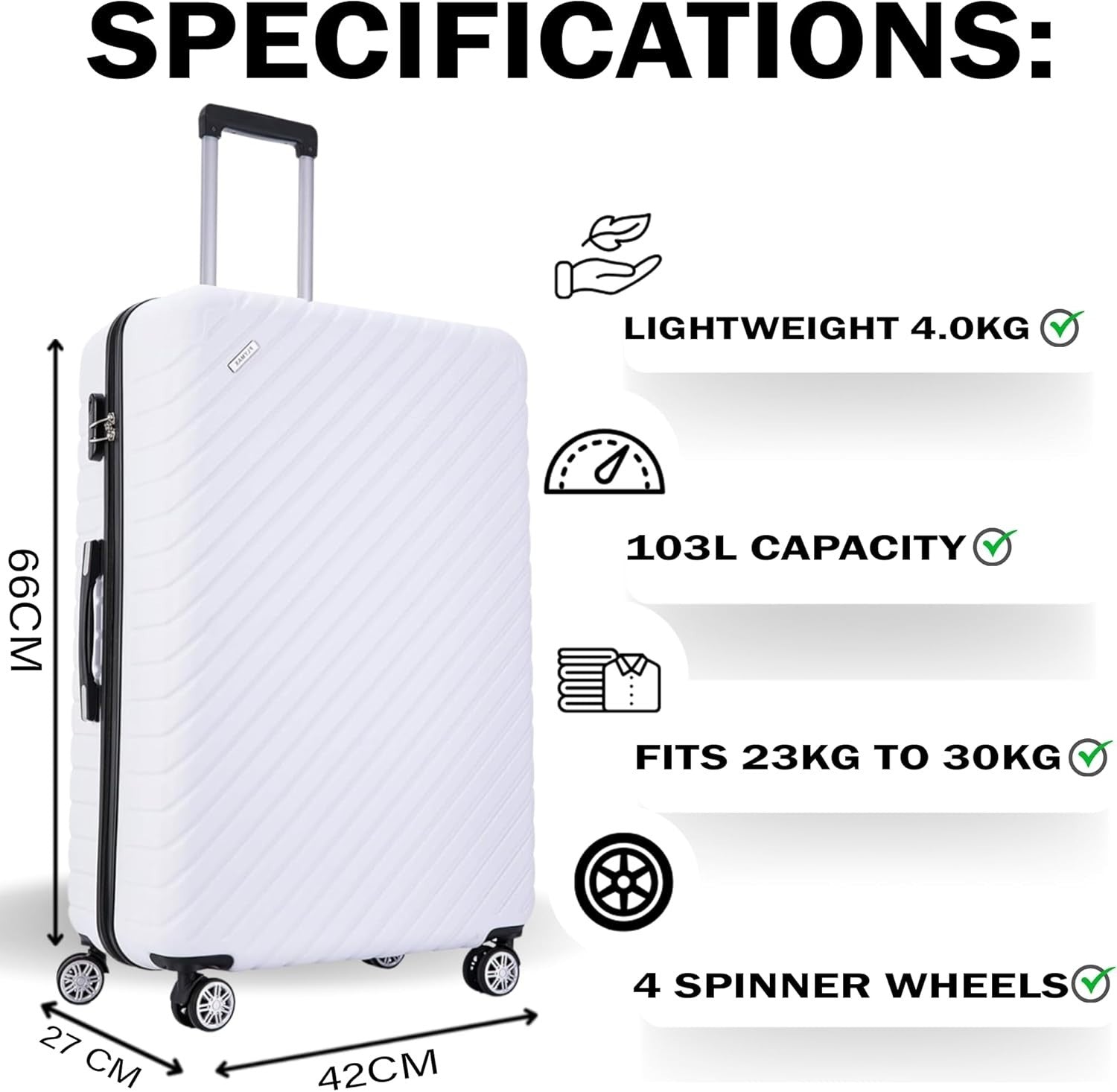Medium 24'' Check In Luggage ABS Hard Shell Lightweight Spinner Suitcase