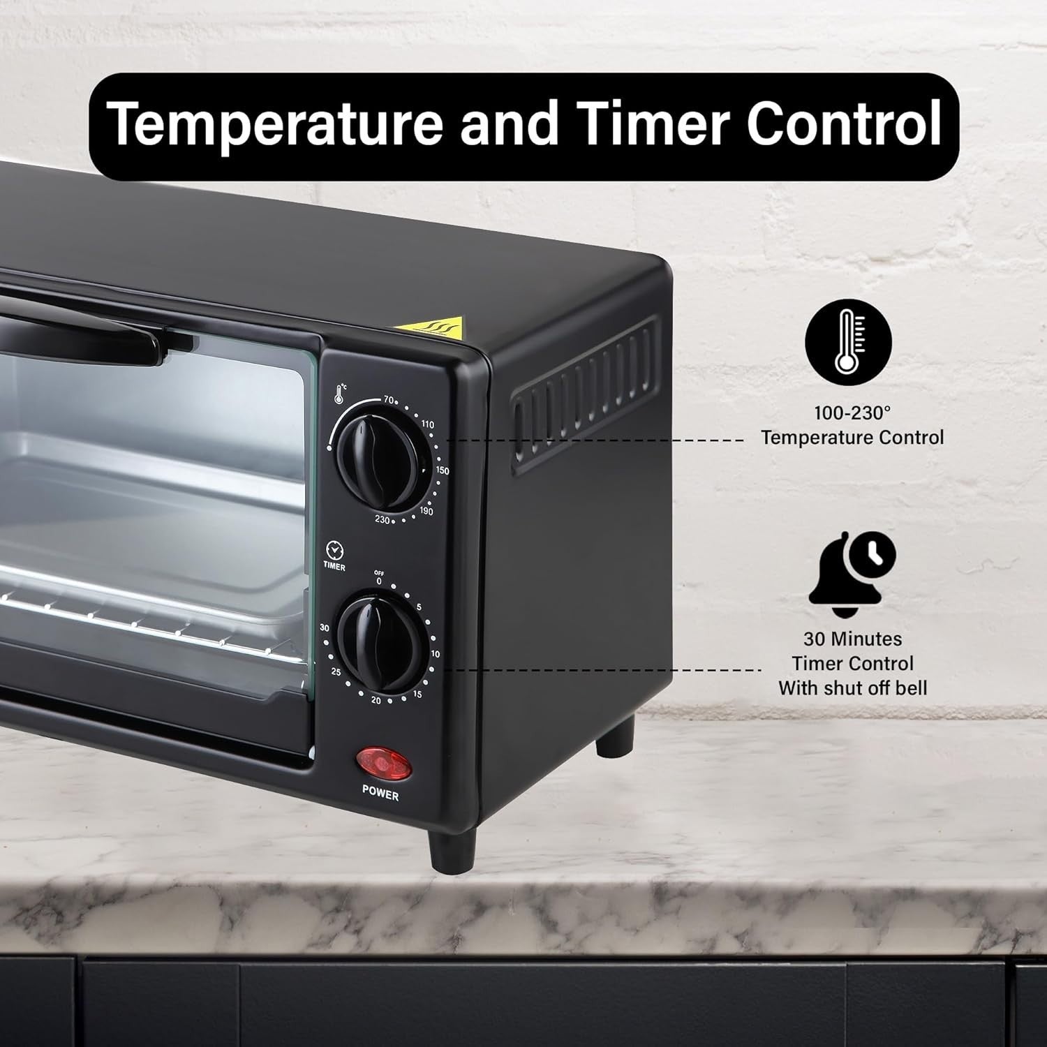 Compact 9L Toaster Oven 650W Adjustable Temp 100-250°C Baking & Toasting