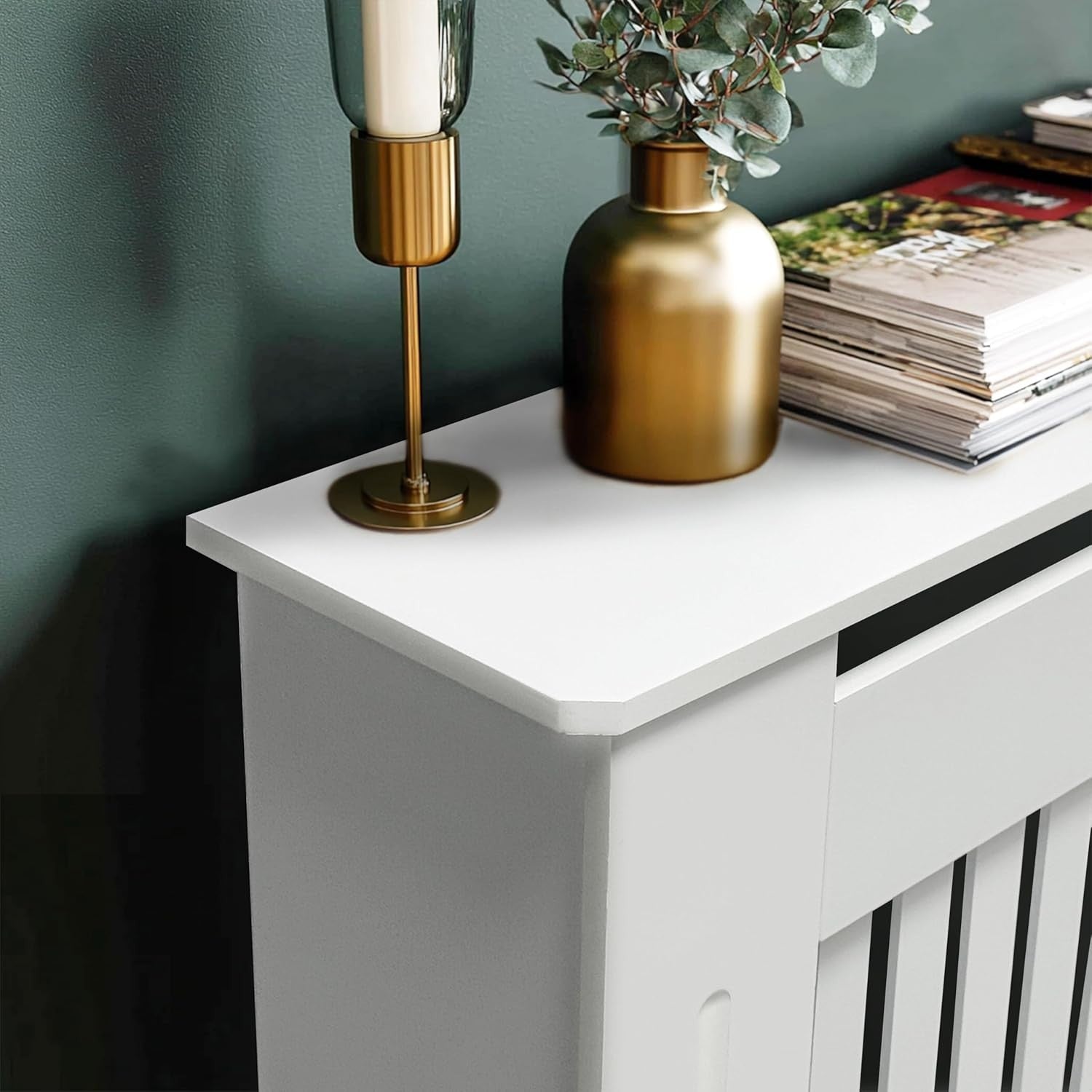 Small White Radiator Cover Cabinet 101cm Tall MDF Vertical Slat Heater Cover