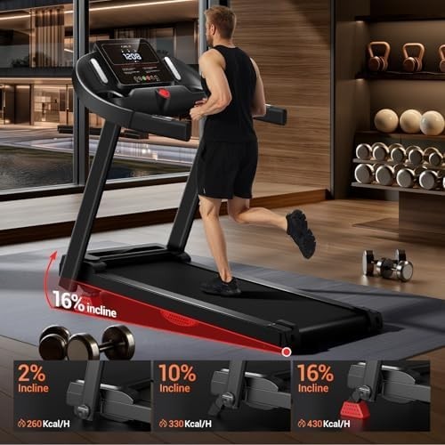 16% Incline Folding Treadmill 2.5HP Quiet Motor 12kmh Running Machine Home Gym