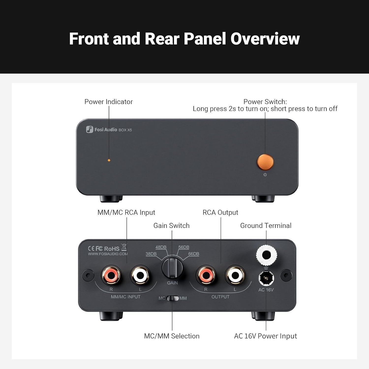 HiFi Phono Preamp for Turntable MM MC Vinyl Player RCA Gain Control 66dB