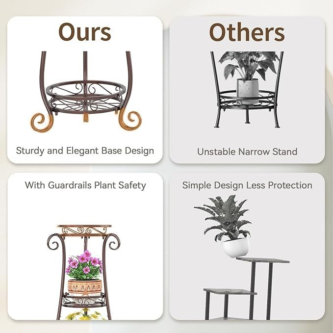 3 Tier Bronze Metal Plant Stand Indoor Outdoor Tall Flower Pot Holder Rack