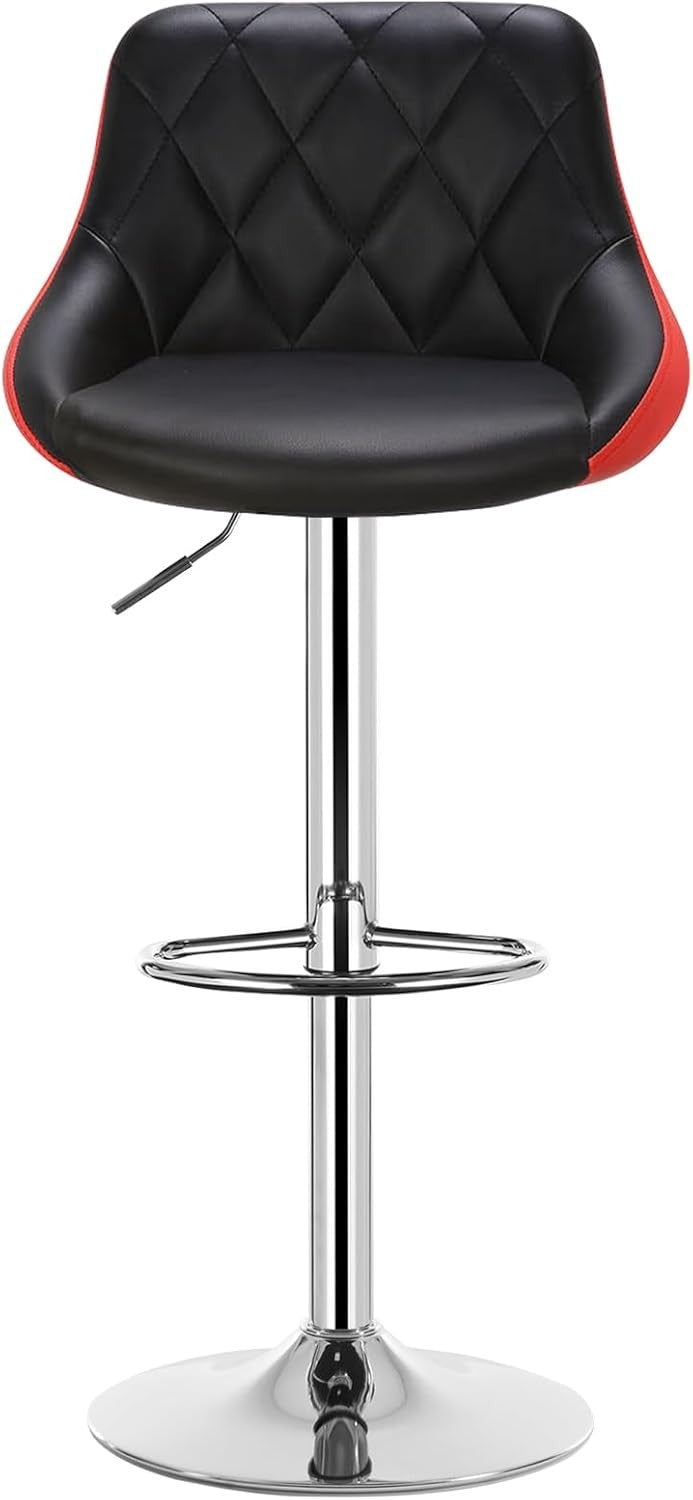 Black+Red Swivel Bar Stool – Adjustable PU Leather Seat with Footrest