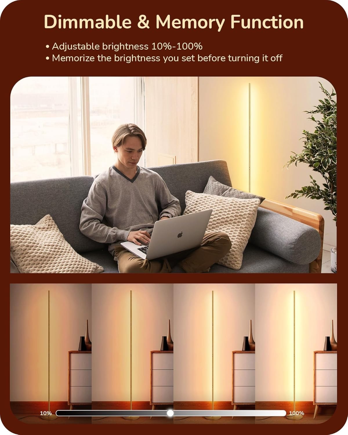 Dimmable LED Floor Lamp 2 Pack, Tall 146cm Standing Light with Foot Switch