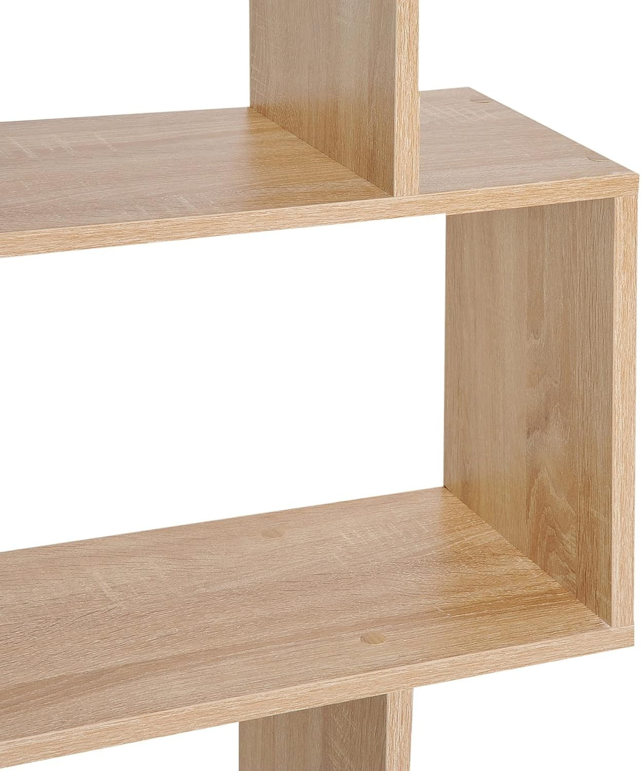 Oak S-Shape 6-Tier Bookcase Modern Display Shelf Room Divider Storage Unit