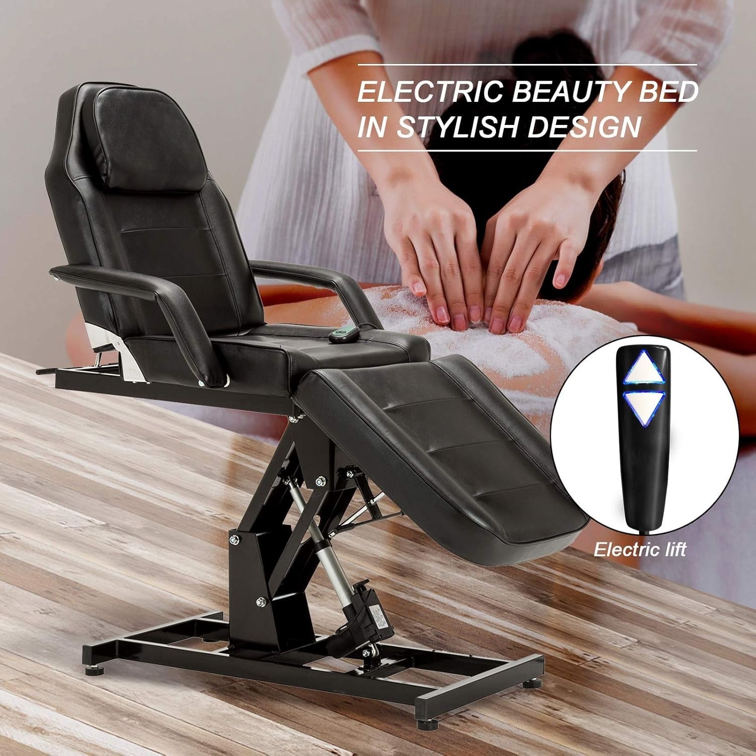 Electric Height Adjustable Beauty Massage Bed Salon Tattoo Lash Table Black PU