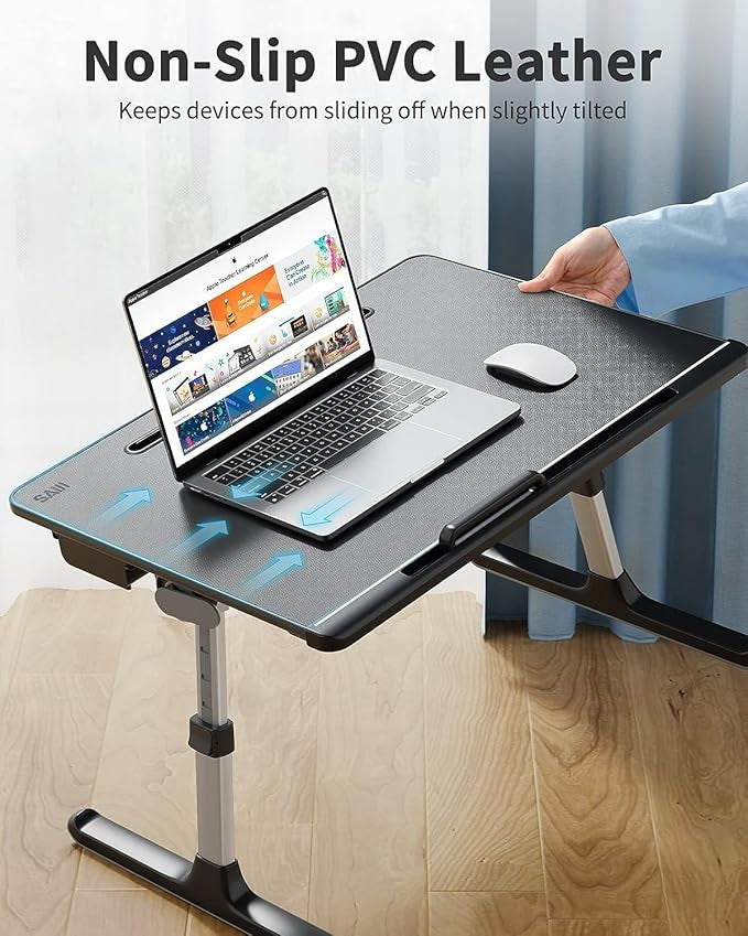 Adjustable Bed Desk Table with Drawer Book Stand Laptop Tray 60x45cm