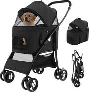 3 in 1 Pet Stroller Folding Cat Pushchair Detachable Carrier 4 Wheel