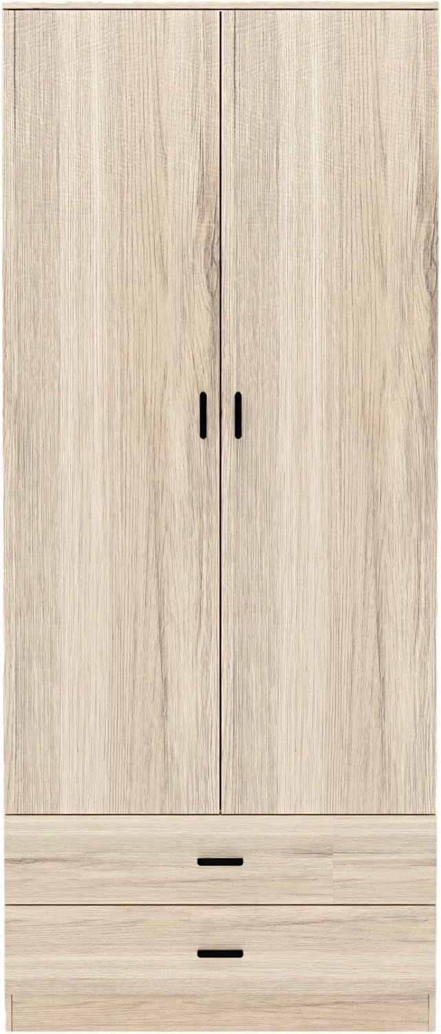 Modern Oak 2 Door Wardrobe with Drawers | Bedroom Storage & Hanging Rail