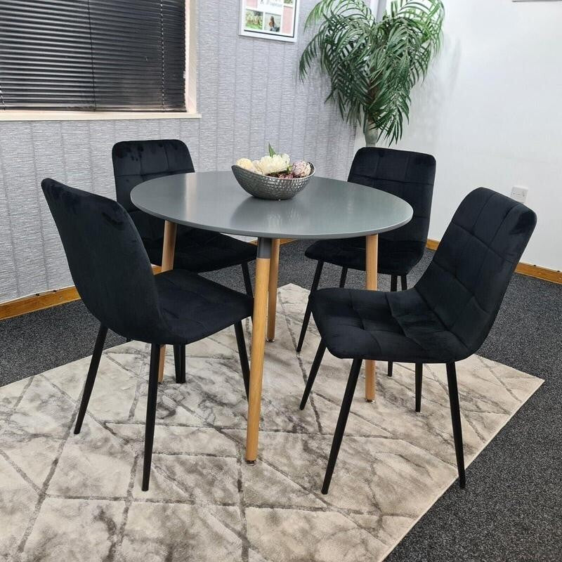 Modern Dining Table Set with 4 Chairs, Round Kitchen Table Set Black