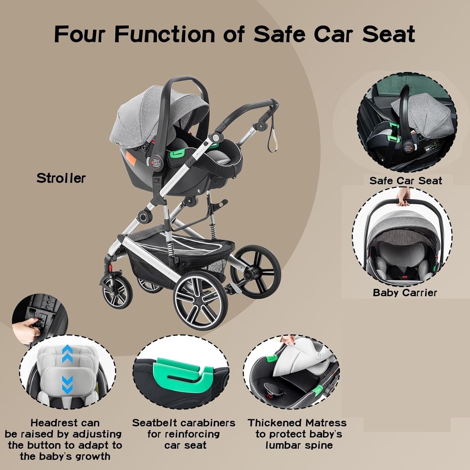 3-in-1 Baby Stroller Travel System Pram Car Seat Pushchair Blue Aluminium