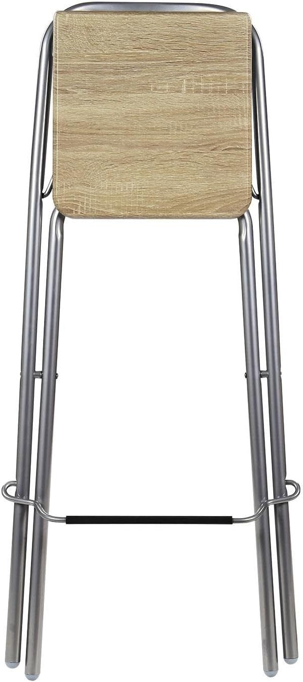 Folding Bar Stool Wooden Seat Metal Frame Space Saving Natural