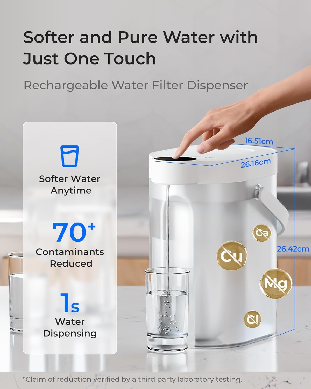 Rechargeable Water Filter Dispenser 3.5L Electric Jug Softens Water