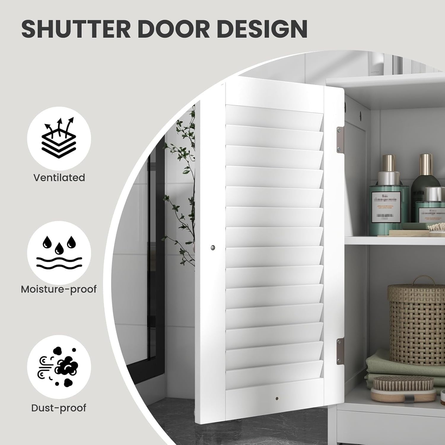 White Under Sink Bathroom Cabinet – 2 Shutter Doors Storage Unit 60x30x60cm