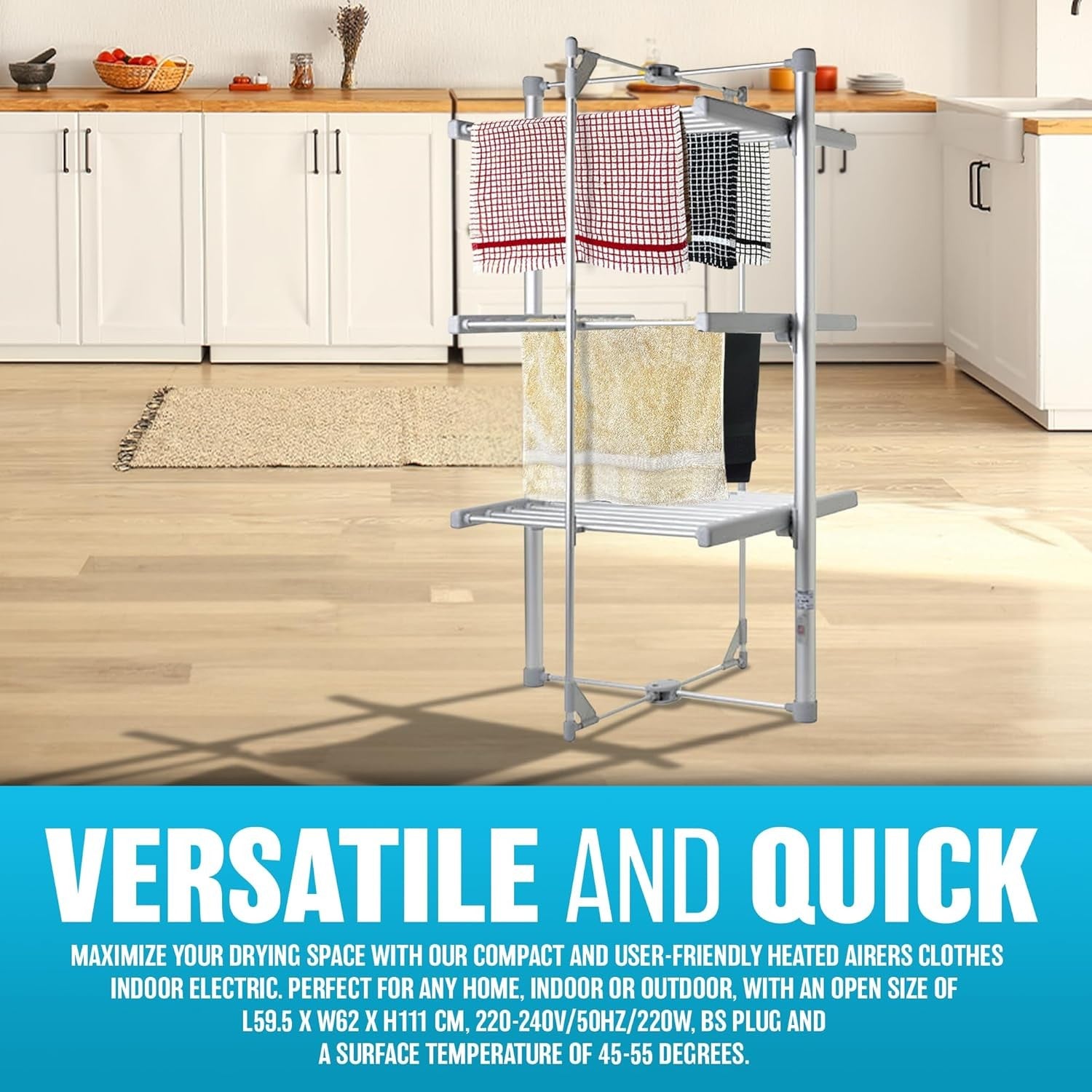 3 Tier Electric Clothes Airer Heated Folding Indoor Dryer 220W 24 Rails