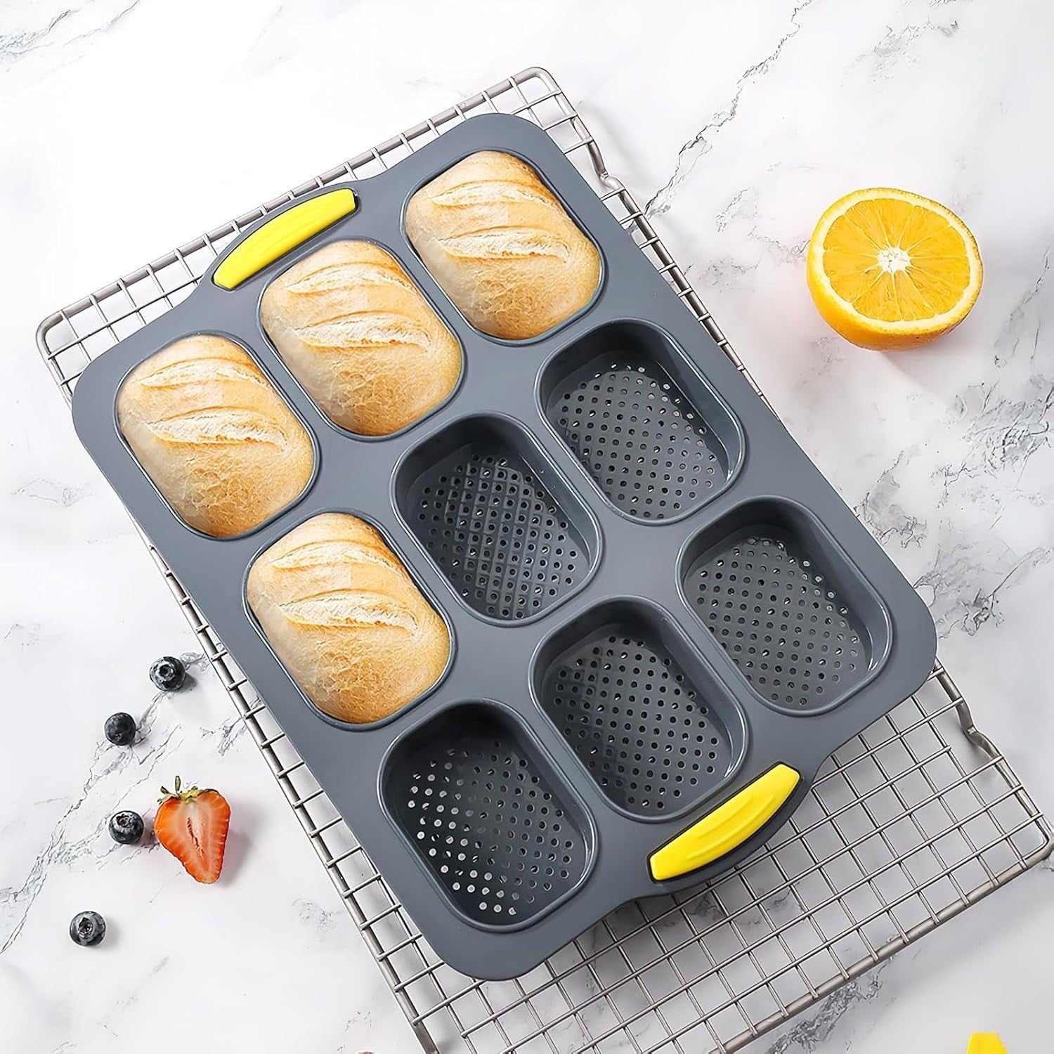 5-Piece Silicone Baguette & Bun Baking Pan Set Non-Stick French Bread Tray