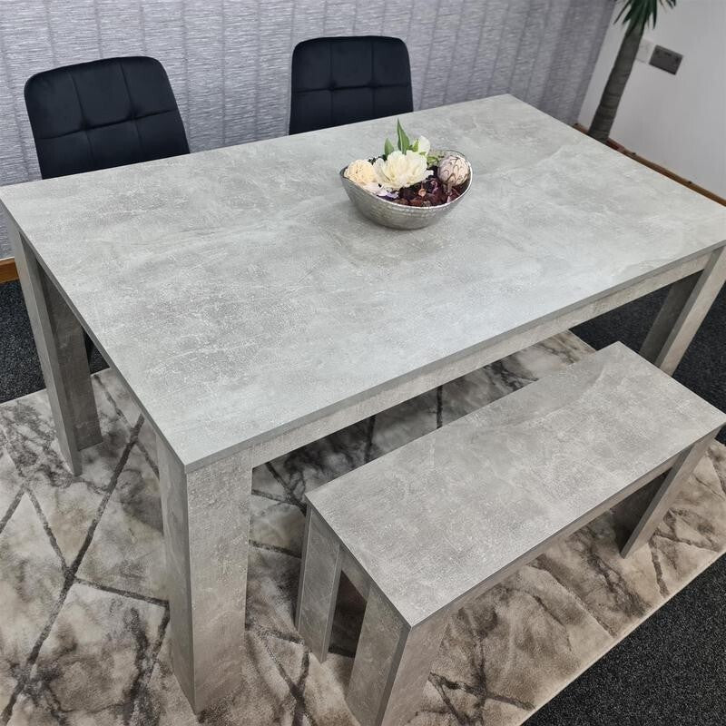 Modern Grey Dining Table Set with 2 Chairs & Bench – MDF Kitchen Set