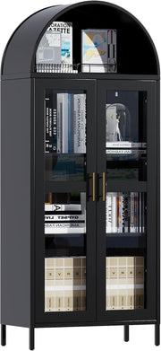 185cm Heavy Duty Metal Storage Cabinet with Glass Doors & Drawer