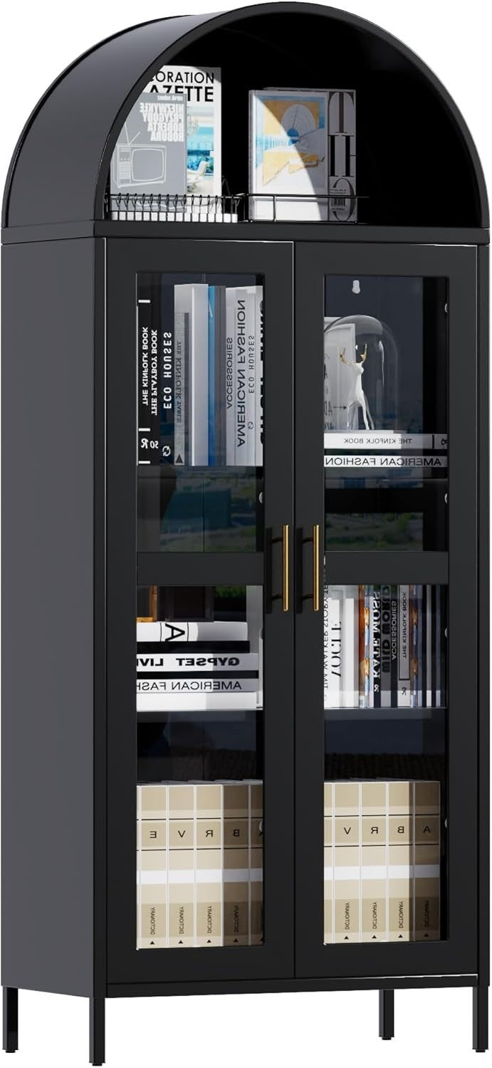 185cm Heavy Duty Metal Storage Cabinet with Glass Doors & Drawer