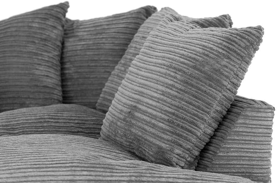 Grey Jumbo Cord 4-Seater L Shape Corner Sofa with Footstool - Removable Covers