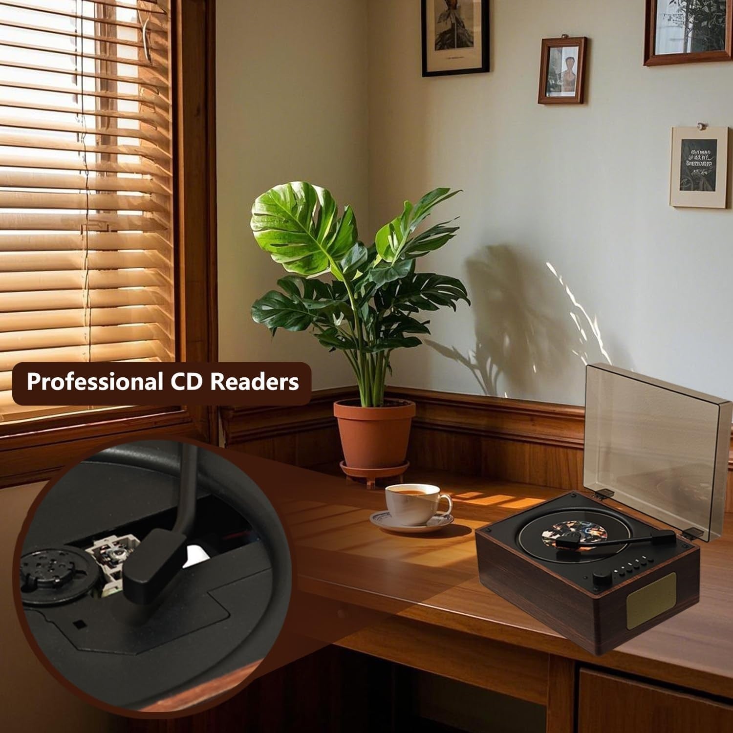 Retro Bluetooth CD Player HiFi Speakers USB AUX Type C Remote Walnut