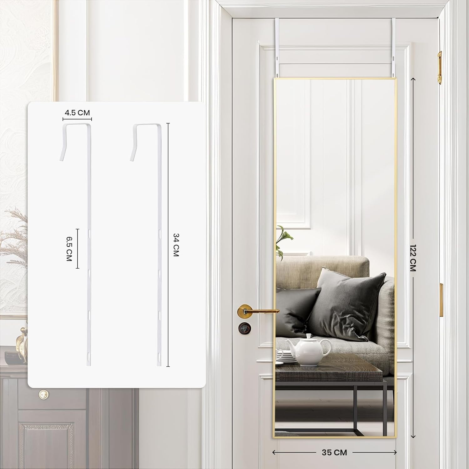 Full Length Over Door Mirror 122x35cm Gold Aluminum Frame