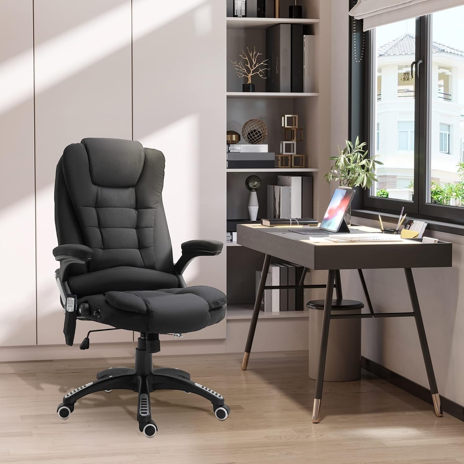 Heated Massage Office Chair 6 Point High Back Recliner Black