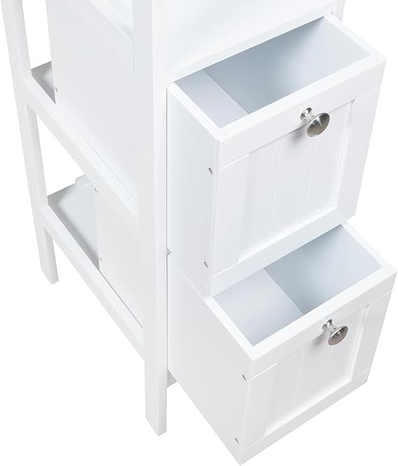 Tall Slim White Bathroom Storage Cabinet – 3 Shelves + 2 Door Cupboard Unit