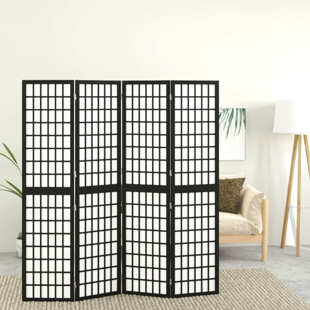 4 Panel Black Shoji Room Divider 160x170cm Folding Wooden Privacy Screen Home