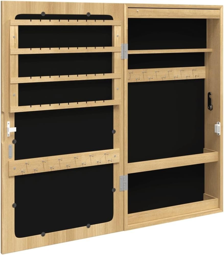 Brown Wall Mounted LED Jewellery Organizer Mirror Lockable Cabinet