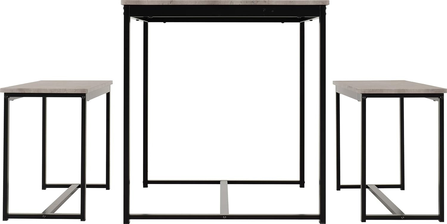 Modern 3-Piece Dining Bench & Table Set – Stone Effect, Compact & Sturdy