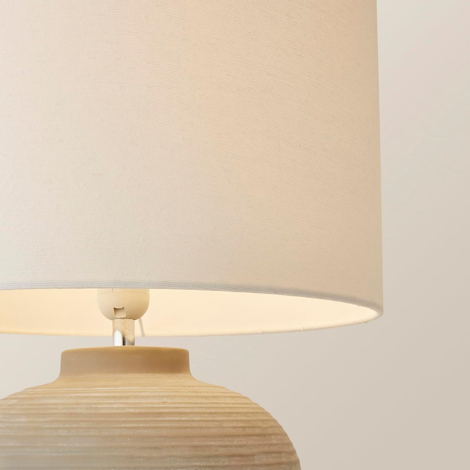 Large Grey Ceramic Table Lamp Linen Drum Shade 54cm with Bulb