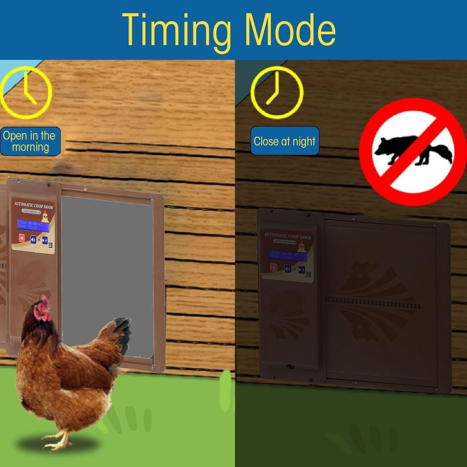 Automatic Chicken Coop Door Opener Timer Light Sensor Brown