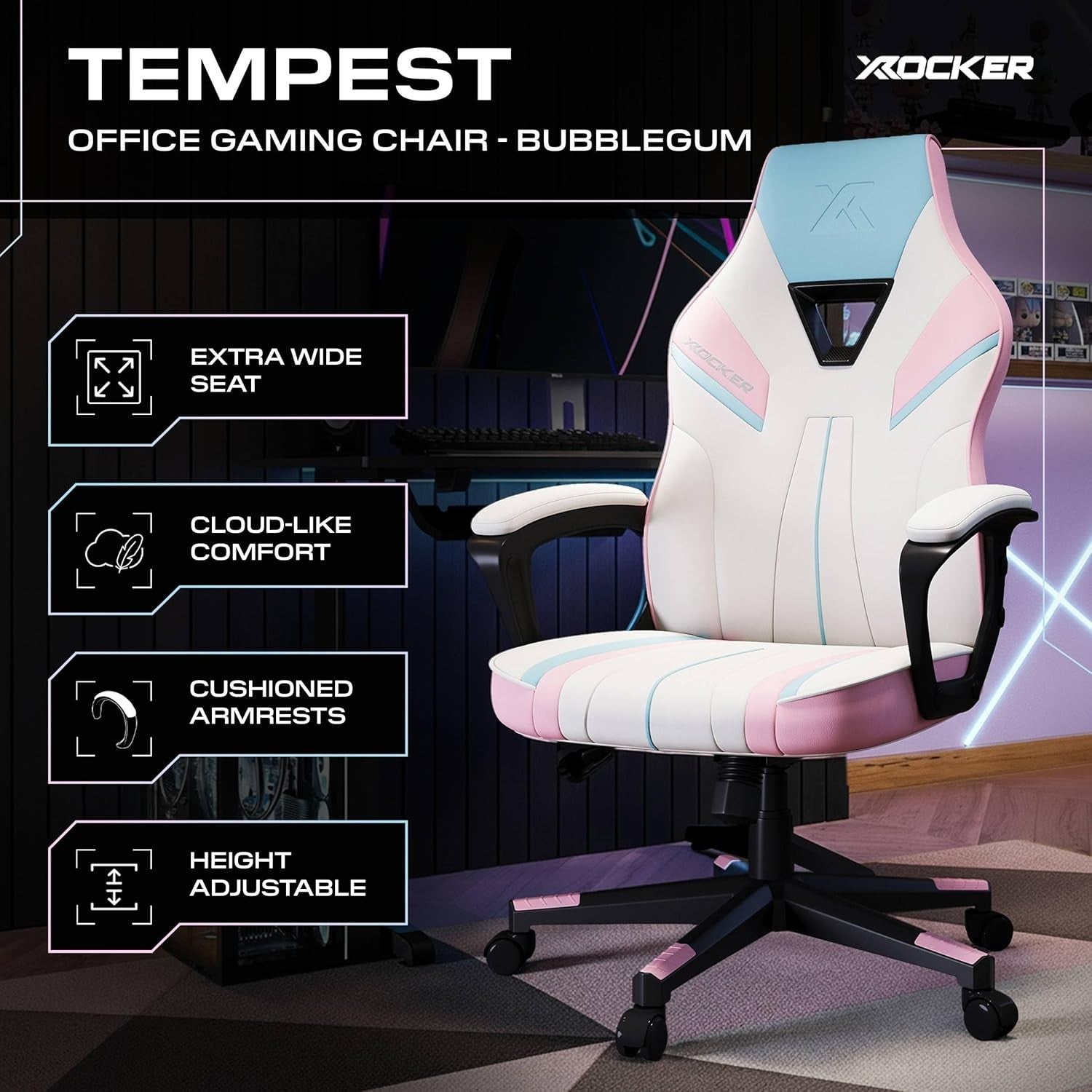 Ergonomic Gaming Chair High Back Wide Seat Pink